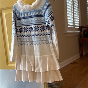 Gymboree cozy knit  
White /blue fairisle Sweater dress faux fur collar!